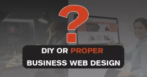 DIY website frustration vs. professional web design success. Side-by-side image for businesses in Staffordshire and Stoke-on-Trent