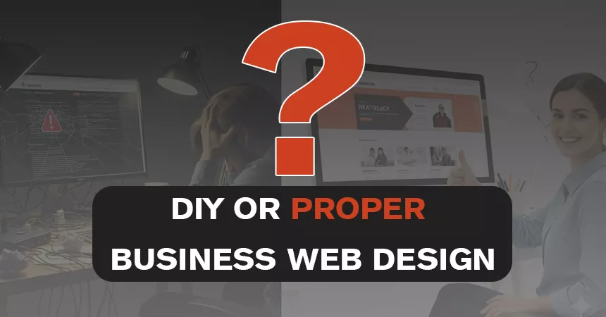 DIY website frustration vs. professional web design success. Side-by-side image for businesses in Staffordshire and Stoke-on-Trent